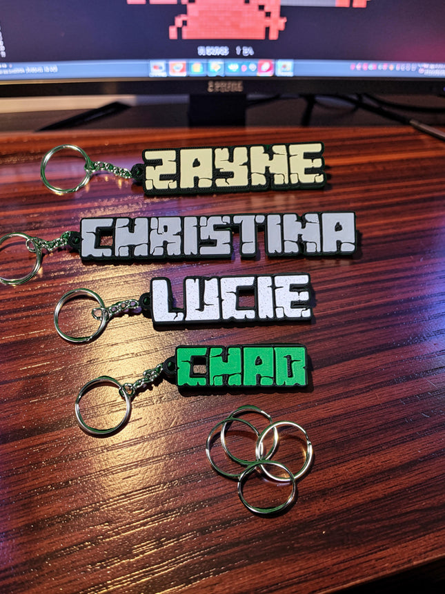 Personalized 3D Printed Minecraft Keychain | Custom Name Minecraft Key Ring