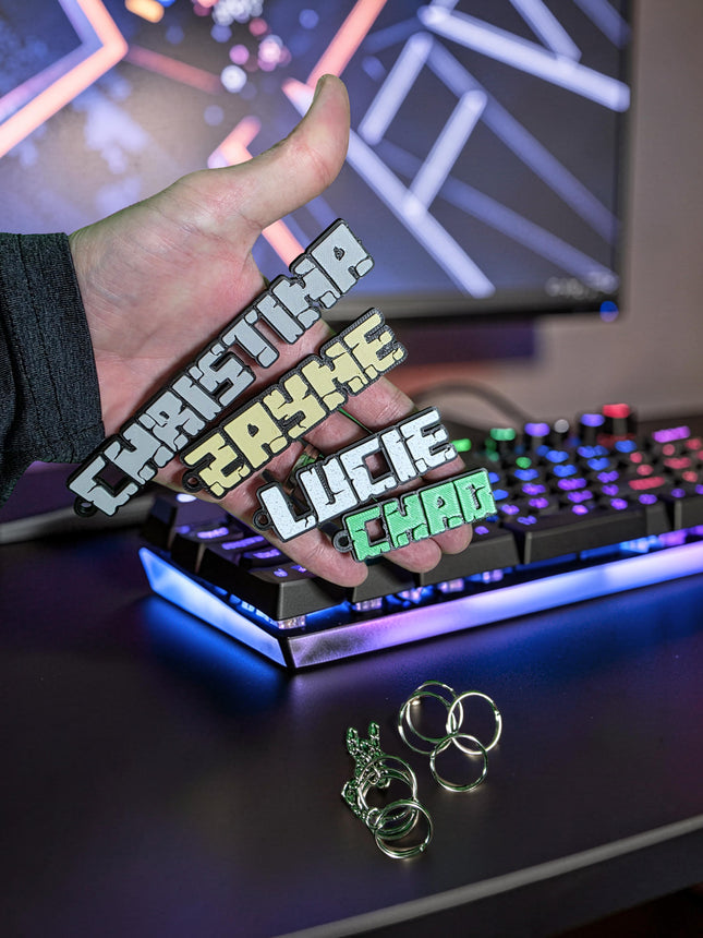 Personalized 3D Printed Minecraft Keychain | Custom Name Minecraft Key Ring