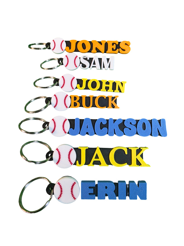 Personalized 3D Printed Baseball Keychain | Custom Name Sports Bag Tag.