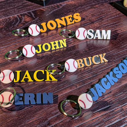 Personalized 3D Printed Baseball Keychain | Custom Name Sports Bag Tag.