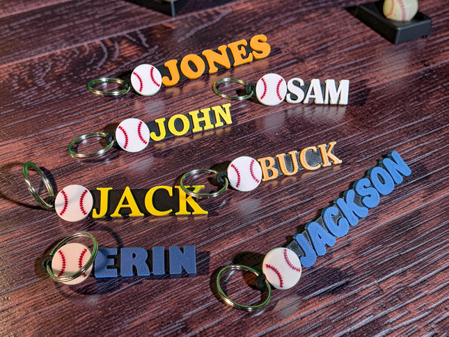 Personalized 3D Printed Baseball Keychain | Custom Name Sports Bag Tag.