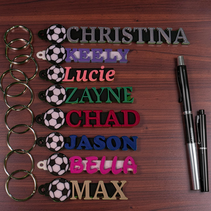 Personalized 3D Printed Soccer Keychain | Custom Name Sports Bag Tag