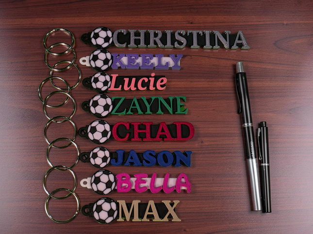 Personalized 3D Printed Soccer Keychain | Custom Name Sports Bag Tag