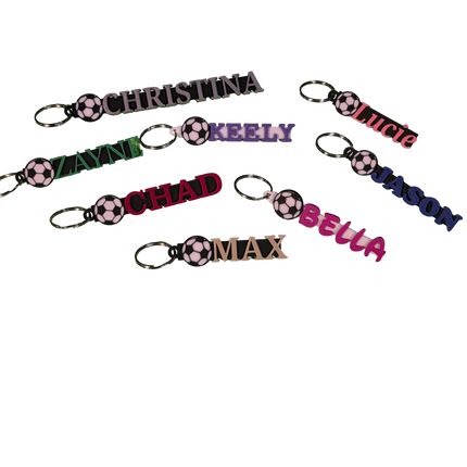 Personalized 3D Printed Soccer Keychain | Custom Name Sports Bag Tag