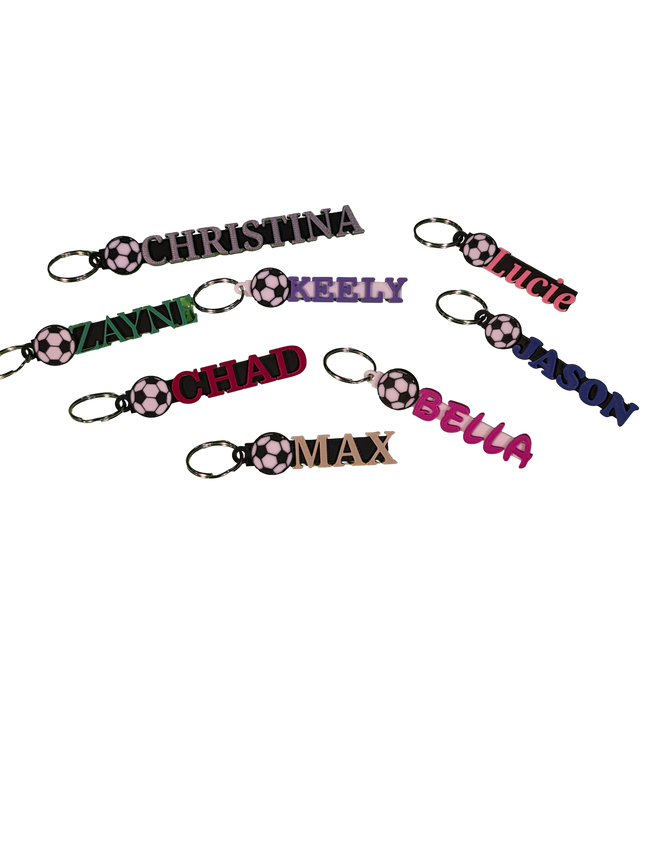 Personalized 3D Printed Soccer Keychain | Custom Name Sports Bag Tag
