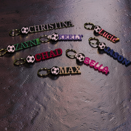 Personalized 3D Printed Soccer Keychain | Custom Name Sports Bag Tag